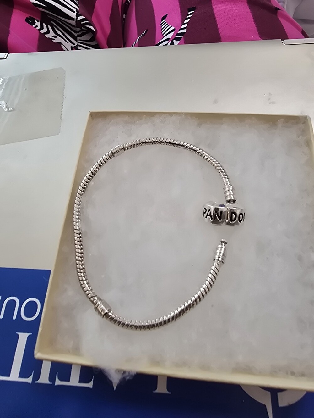 Authentic Pandora 925 Silver Snake Chain Bracelet with Logo Clasp 7.5 Inches.
